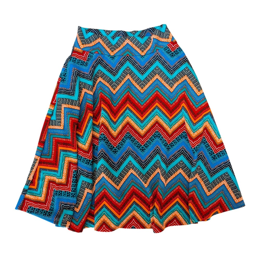 Agnes & Dora Women Multi-Color Zigzag Print‎ Pockets Midi A-Line Skirt Large NEW